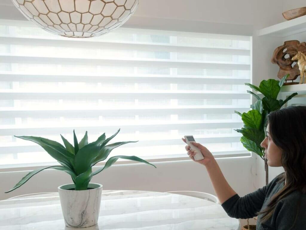 Premium Living Room Scene Motorized Shades in Leawood