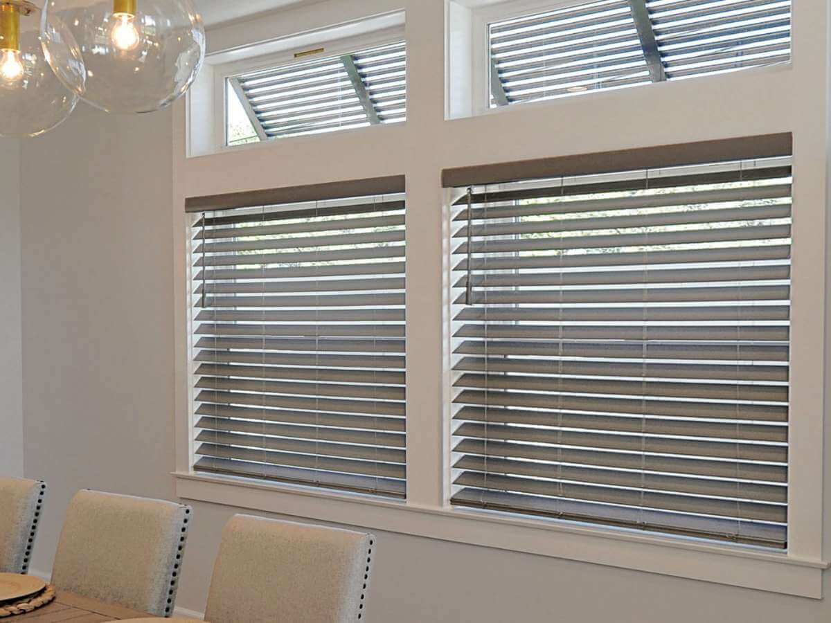 Gorgeous Living Room Wood Blinds in Leawood